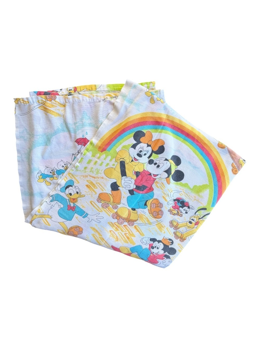 VTG '80s Disney Mickey & Friends Rainbow Skating Flat Sheet Size: TWIN